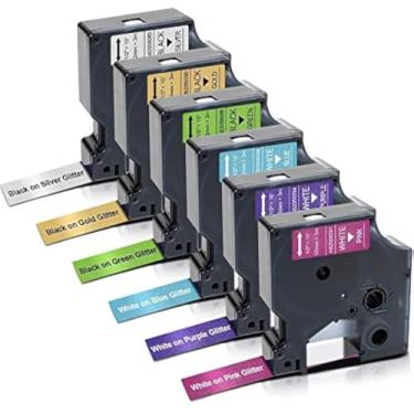 Imagem de Absonic Fita de etiqueta D1 compatível com refis de etiquetadora Dymo COLORPOP 12 mm 1,2 cm 1/2 polegada para LabelManager 160 420P 280 PnP, prata/verde/ouro/rosa/roxo/azul glitter, 1,2 cm x 10',