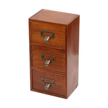 Imagem de Qianly Mini armário de gaveta de mesa com 3 gavetas recipiente design retro mesa pequena de madeira para maquiagem cômoda jóias escritório