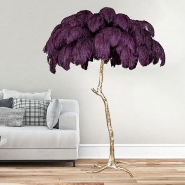 Imagem de Luminária de chão moderna para decoração de sala de estar e quarto, luminária de chão de penas de avestruz com abajur dourado corpo alto luz de pé para sala de estar, decoração de escritório em casa