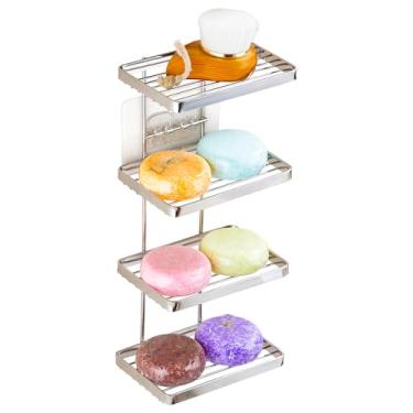 Imagem de YQh Suporte para Saboneteira de Xampu de Chuveiro de 4 Níveis, Suporte para Saboneteira de Parede de Chuveiro, Suporte para Barra de Xampu, Caixa de Sabonete de Banheiro, Suporte p (Porta-Sabonetes Co