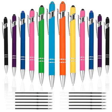 Imagem de 12 PCS 2 in 1 Stylus Ballpoint Pen with Stylus Tip, Silver 1.0 mm Black Ink Metal Pen Stylus Pen for Touch Screens 12 Pens and 12 Refills (Silver & Mix-1)