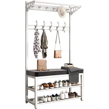 Imagem de Cabideiro, conjunto de banco de sapato, corredor, árvore, metal com banco de sapatos e gancho, cabide independente para serviço pesado, 3 em 1, corredor funcional, árvore, mobiliário de metal