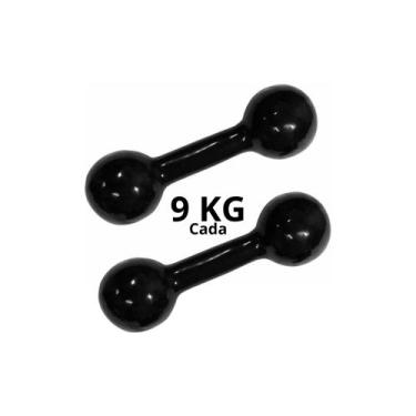 Imagem de Par De Halteres Emborrachado Preto 9 Kg Fitness Musculação - Exercise 