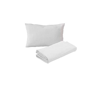 Imagem de Kit 2 Lençóis Berço Desmontável e 2 Fronhas Malha 100% Algodão Branco Arrumadinho Enxovais