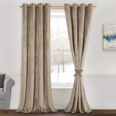 Imagem de JIUZHEN Cortinas de veludo Blcakout para quarto - Cortinas térmicas de 213 cm com ilhós para escurecimento de quarto/Ofiice/festa, conjunto de 2 painéis com amarração, 132 L x 213 C,