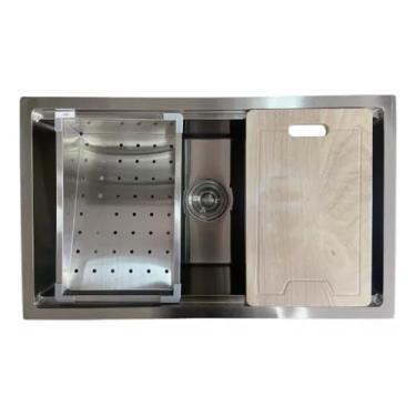 Imagem de Cuba Inox Support Sobrepor Embutir 60x40 Tabua E Escorredor