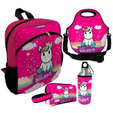 Imagem de Kit Escolar Infantil Mochila de Costas + Lancheira Térmica + Necessaire Plus + Squeeze de Alumínio-Unissex
