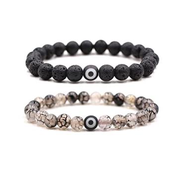 Imagem de Pulseiras elásticas de pedra natural de 8 mm com contas de chacra, elefante e olho turco, proteção Lukcy, lava rock, cura, equilíbrio e alívio do estresse, pulseira de ioga para mulheres e homens, 7.2