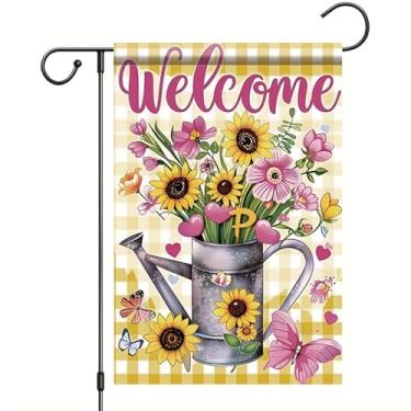 Imagem de Starlit Patio Welcome Summer Spring Floral Mason Jar Bandeira de jardim 30 × 45 cm Margarida dupla face floral rosa bandeira de quintal decorações externas casa de fazenda ao ar livre pequena