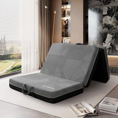 Imagem de GEMBED Colchão triplo dobrável tamanho solteiro – colchão dobrável de espuma viscoelástica, alça e fundo antiderrapante, cadeira dobrável portátil para sofá-cama para viagem, trailer, acampamento,