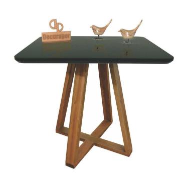 Imagem de Mesa Jantar Base X Tampo Quadrado Laca Com Vidro 110cm Preto