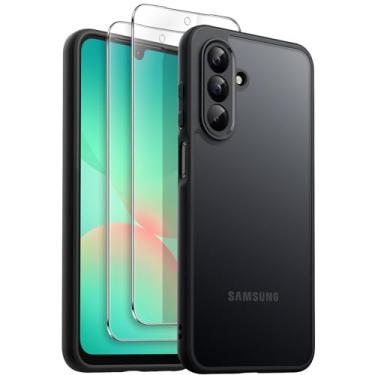 Imagem de JETech Capa Fosca 3 em 1 para Samsung Galaxy A26 5G, com Protetor de Tela de Vidro Temperado de 2 Pacotes, Case de Telefone, Translúcida e à Prova de Choque com Proteção para Câmara (Preto)