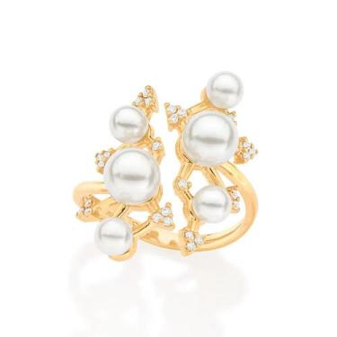 Imagem de Anel Rommanel Folheado Ouro Com Pérolas E Zirconias 513289, Dourado co