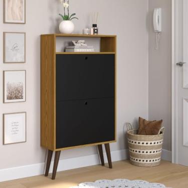 Imagem de Sapateira Retro Pés Palito 2 Gavetas Basculantes Quarto Closet Organizador 12 Pares (Preto/Nature)