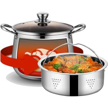 Imagem de Panela de aço inoxidável de 6,7/8,6/10,9 litros para vaporizador de frutos do mar com cesta e tampa – Panela de cozimento a vapor multiuso para lagosta, caranguejo, camarão, lagosta, guisados de