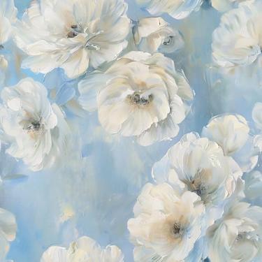 Imagem de Papel de parede floral azul vintage descasque e cole vívido elegante branco creme flores peônia pintura a óleo papel de parede autoadesivo removível para armários banheiro papel de contato amigável