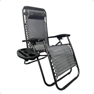 Imagem de ROFFT Cadeira de aço ajustável com gravidade zero, poltrona dobrável resistente com travesseiro, suporte de copo e bandeja para livros e acessórios, 50 cm L x 104 cm C, cinza. (1, cinza)