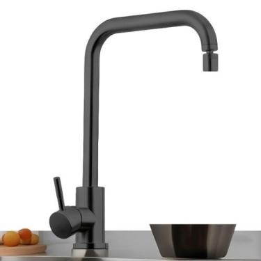 Imagem de Torneira de Bancada Cozinha Gourmet Black Matte Preta Inox Misturador 