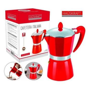 Imagem de Cafeteira Italiana Alumínio Vermelha Para 6 Xícaras Café Hauskraft