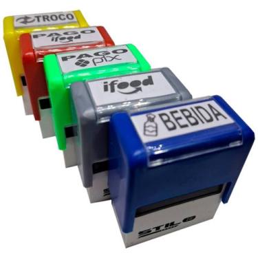 Imagem de Kit 05 carimbos automáticos stilo 20  troco  pago ifood  pago pix  ifo