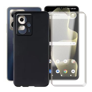 Imagem de YQINHHME Capa de celular para Cricket Outlast 5G SN509C (6,7 polegadas) + 3 pacotes de película protetora de vidro temperado, silicone macio à prova de choque X antiarranhões capa fina de TPU para