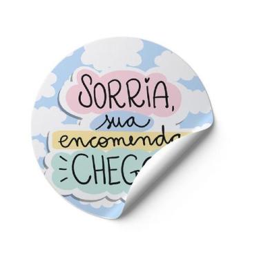 Imagem de 120 Adesivos Sorria sua encomenda chegou Vinil etiqueta redondos mimo 
