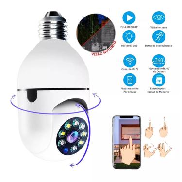 Imagem de Câmera lâmpada ip segurança com visão noturna sensor de presença alarme e alerta no celular android e ios
