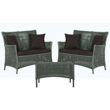 Imagem de 2 Sofás E Mesa Igapó Alumínio Preta Corda Náutica E9 Trama Verde