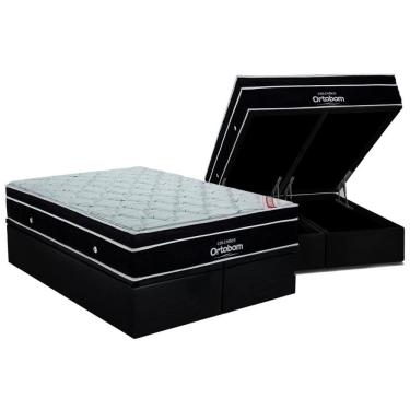 Imagem de Cama Box Baú King: Colchão Molas SuperPocket Ensacadas Ortobom Elegant + Base crc Suede Black (186x198)