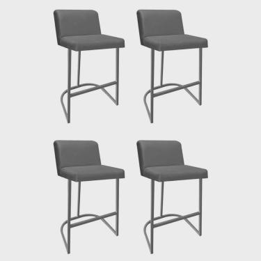 Imagem de Kit 04 Banquetas Com Encosto Noah Luxo Confort Bistrô Cozinha Ferro Cinza Sintético Cinza - Ahz Móveis