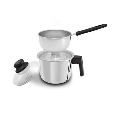 Imagem de Cuscuzeiro Nordestino com Peneira, Alumínio, 2 Peças, Tampa Removível, Alça Ergonômica