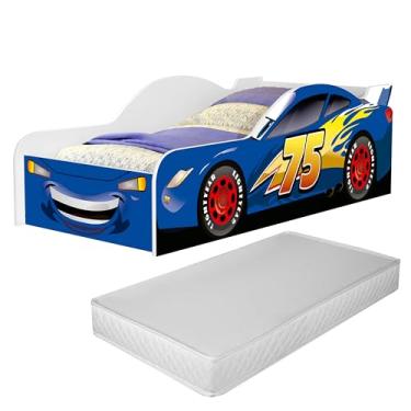 Imagem de Cama Carro Infantil Mcqueen Montessoriana Para Quarto Da Criança Berço Moderno Com Grade De Proteção Lateral Com Colchão Cor Azul