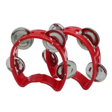 Imagem de Jiozermi 2 Pandeiros de Percussão de Plástico, Pandeiros Portáteis com 4 Sinos, Instrumentos Musicais para Crianças, Adultos, Escola e Festa (Vermelho)