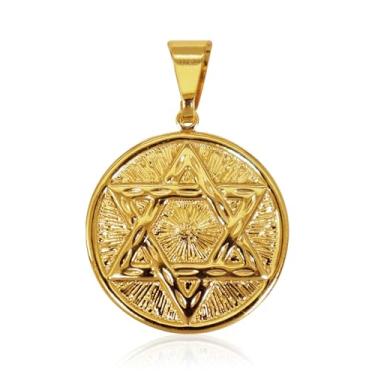 Imagem de Pingente De Moeda Banhado A Ouro 18k - Estrela De Davi Na Chapa M