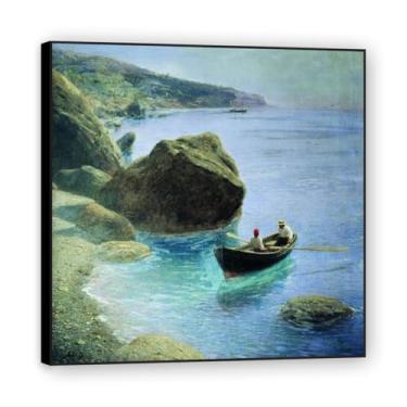 Imagem de Moldura preta. Impressões de Lev Lagorio. Pintura de arte de parede de paisagem marítima. Pôster de reproduções de impressões em tela de paisagem para decoração de casa. (Paisagem 10). 50 x 50 cm -