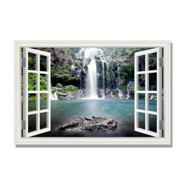 Imagem de NHLDZYH Janela de arte de parede com impressão em tela. Visualização de janela falsa. Impressão de imagem natural em tela. Arte de parede para sala de estar. (Cachoeira esmagadora 24). 70 x 105 cm