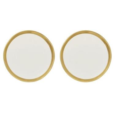 Imagem de Kit 2 Pratos De Sobremesa Branco E Dourado Dubai - Wolff - Rojemac