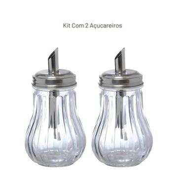 Imagem de Kit 2 Açucareiros De Vidro 190 ml Hauskraft , Prata