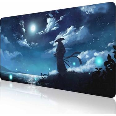 Imagem de Mouse pad grande estendido para jogos com bordas costuradas, base de borracha antiderrapante para escritório, computador, teclado, laptop e mesa de casa, samurai japonês de 90 x 40 cm