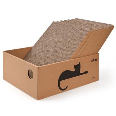 Imagem de LIFLIX 7 almofadas reversíveis para arranhar gatos com caixa, 42,5 cm C x 32,5 cm L x 15 cm A arranhador de papelão extra grande com erva de gato, caixas de arranhar gatos para gatos em ambientes