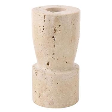 Imagem de 47th & Main Suporte de vela cônica de mármore travertino, 5 cm de diâmetro x 10 cm de altura