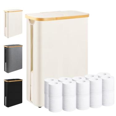 Imagem de Dotpilgo Cesto de armazenamento de papel higiênico extra grande com tampa 49L fino suporte de cesta de papel higiênico organizador de recipiente para banheiro comporta até 20 rolos regulares ou 15