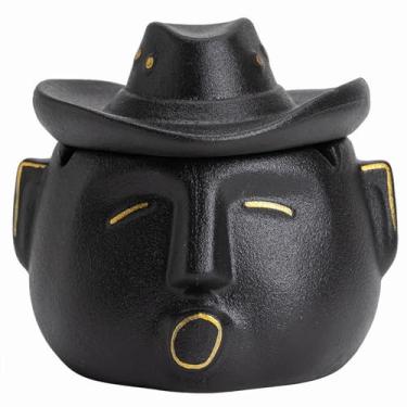 Imagem de Cinzeiros de mesa de cerâmica cinzeiro de mesa clássico retro criatividade bonito à prova de vento para fumar para uso doméstico escritório ornamentos (tamanho: Black A)