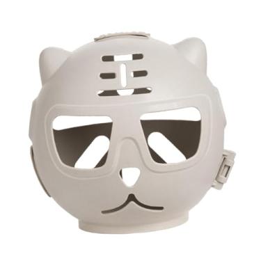 Imagem de IEUDNS Tampa de boca de focinho de gato tampa da boca de gato anti lambida de gatinho multiuso suprimentos de bola máscara anti focinho para corte, Khaki White L