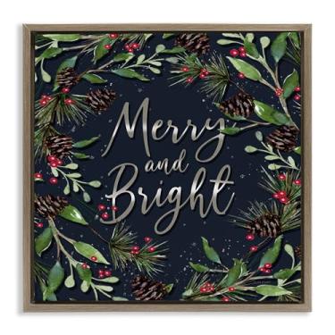 Imagem de Stupell Industries Merry & Bright with Holly Leaves Brown Framed Floater Canvas Wall Art, design by Elizabeth Tyndall, 25 x 25