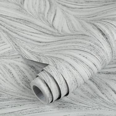 Imagem de TANONE Papel de parede cinza Peel and Stick 45 cm x 1,000 cm vinil espinha de peixe autoadesivo removível papel de parede moderno listrado cinza para revestimento de parede e móveis