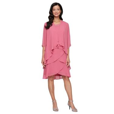 Imagem de S.L. Fashions Vestido feminino de chiffon para mãe da noiva com mangas 3/4 e decote com contas (tamanho grande), camada rosa, Rosa - em camadas, 16 Plus