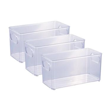 Imagem de " Kit 3 Organizador Multiuso 10x20cm transparente para Geladeira Armário Cozinha Banheiro Despensa Bancada 1,6 Litros de Capacidade Resistente Organizador Empilhável Ant Derrapante Pote BPA Free "