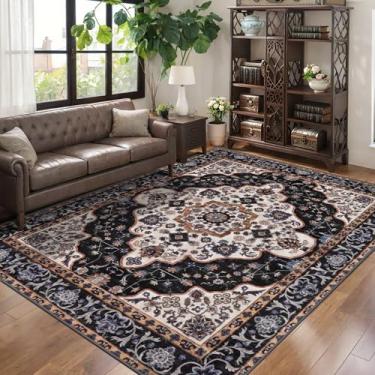 Imagem de Ciicool Tapete de área de 1,5 x 2,1 m, tapetes laváveis para sala de estar, antiderrapante, tapete grande de pelo baixo, tapete vintage para quarto, sala de jantar, decoração de hall de entrada