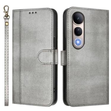 Imagem de Capa carteira flip de couro PU para VIVO V50 Lite 5G, capa de telefone com alça de pulso, 3 compartimentos para cartão + bolso para dinheiro, fecho magnético, suporte antiqueda e compatível com